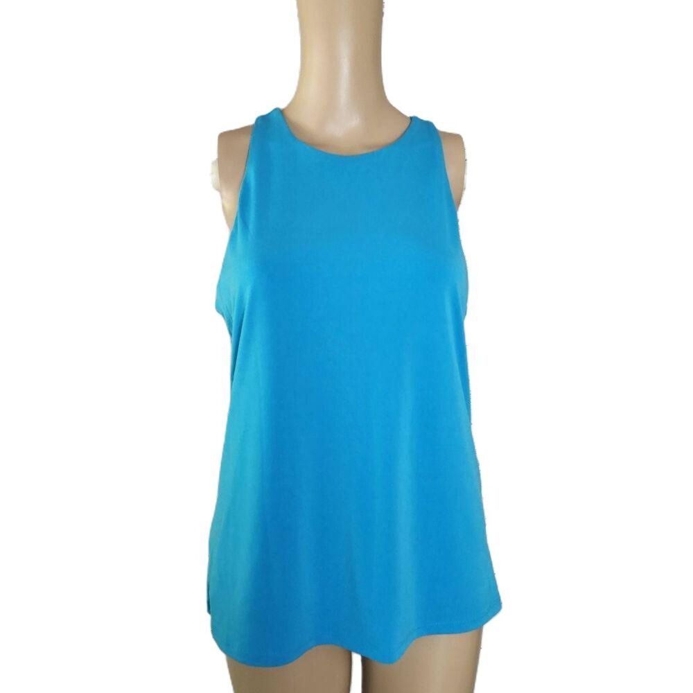 Ann Taylor Sleeveless Tank Top Bright Blue High Neck Exposed Back Zipper-Small
